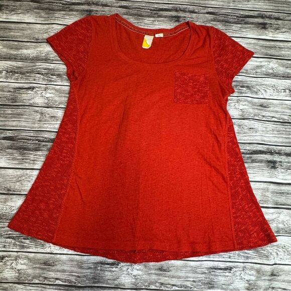 Anthropologie Knit Jersey Pocket Tee Orange Red Casual Top Women’s M - Picture 12 of 13